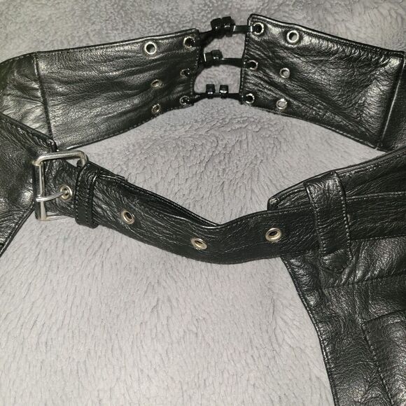 PRO FORCE Leather Chaps Black BIKER Belted Riding Pants Motorcycle Size XXXL 3X - Picture 7 of 14